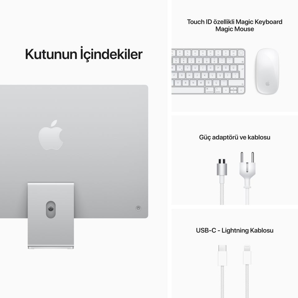 iMac 24 inç 4.5K M1 8C 8G 16GB RAM 512GB SSD Gümüş (Z12R000PZ)
