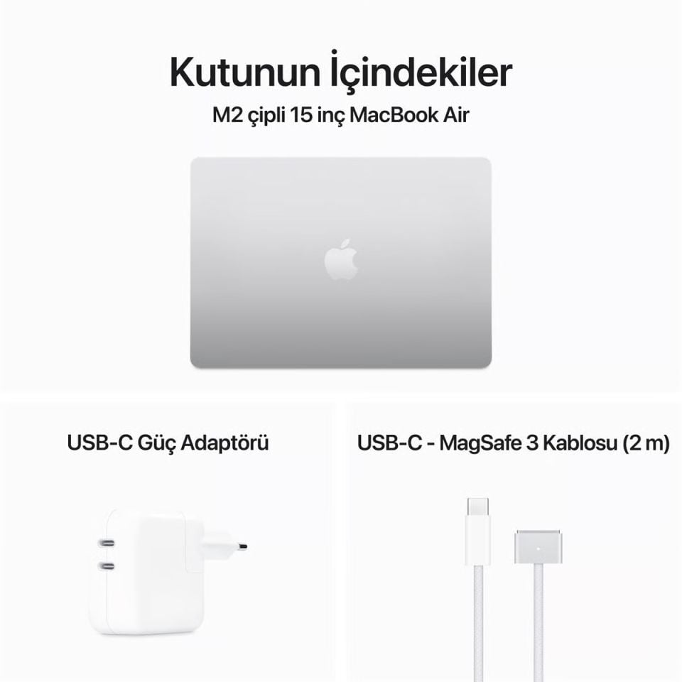 MacBook Air 15.3 inç M2 8C 10GPU 8 GB RAM 512 GB SSD Gümüş (MQKT3TU/A)