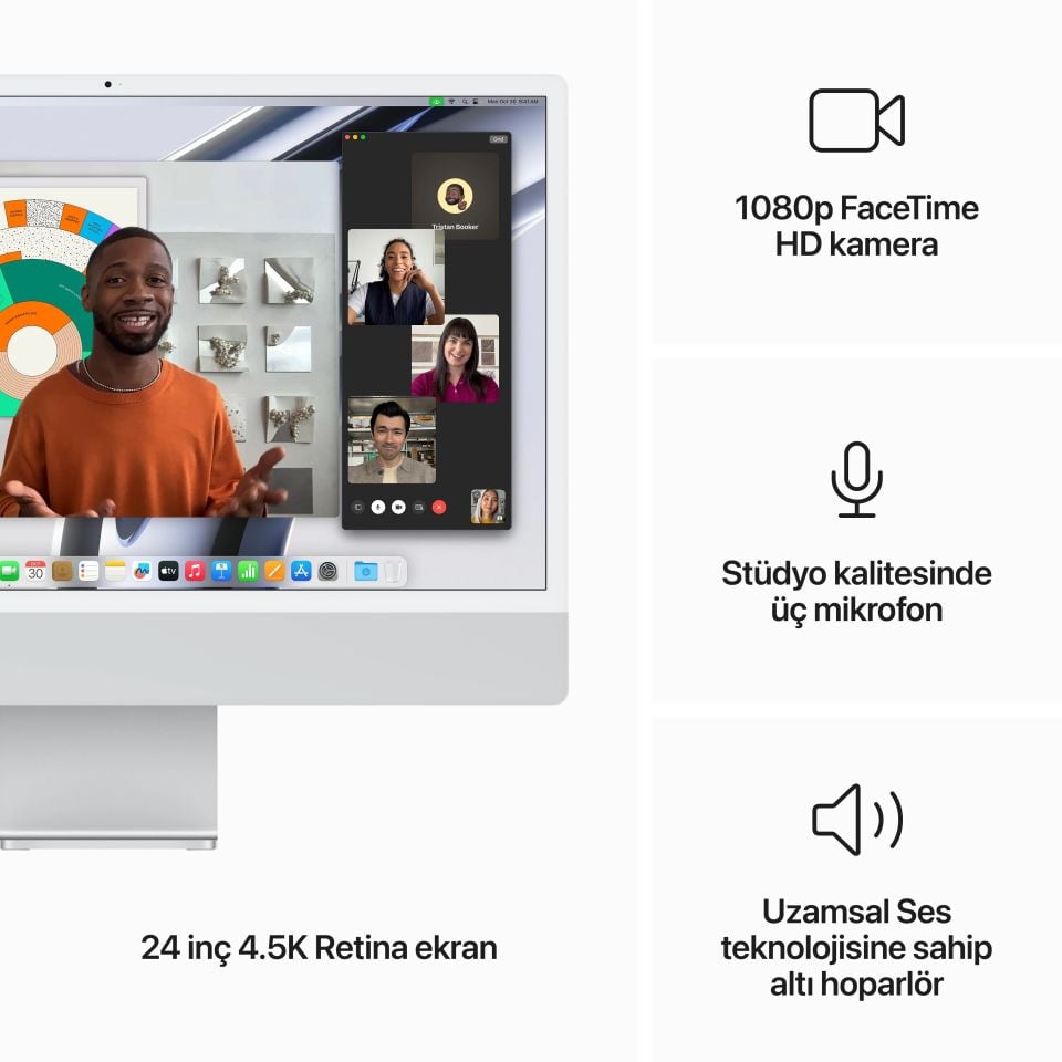 iMac 24 inç 4.5K M3 8C CPU 10C GPU 8GB RAM 512GB SSD Gümüş (MQRK3TU/A)