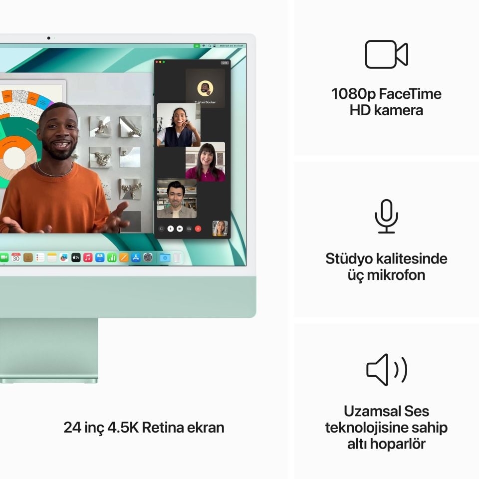 iMac 24 inç 4.5K M3 8C CPU 10C GPU 8GB RAM 256GB SSD Yeşil (MQRN3TU/A)