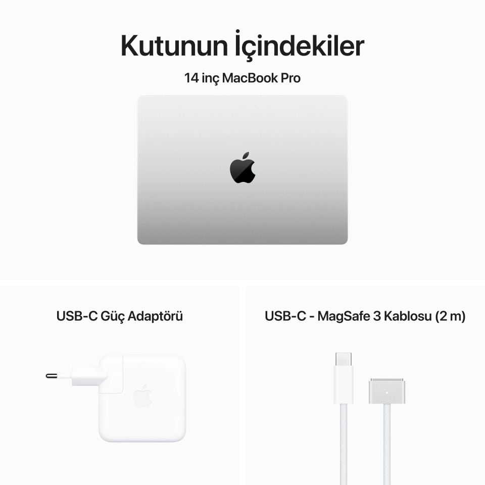 MacBook Pro 14 inç M3 8C CPU 10C GPU 8 GB RAM 1 TB SSD Gümüş (MR7K3TU/A)