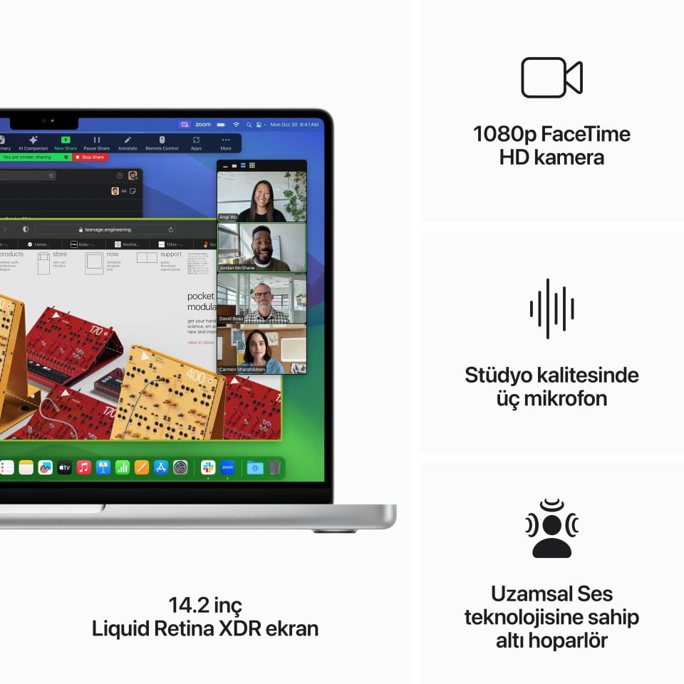 MacBook Pro 14 inç M3 8C CPU 10C GPU 8 GB RAM 1 TB SSD Gümüş (MR7K3TU/A)