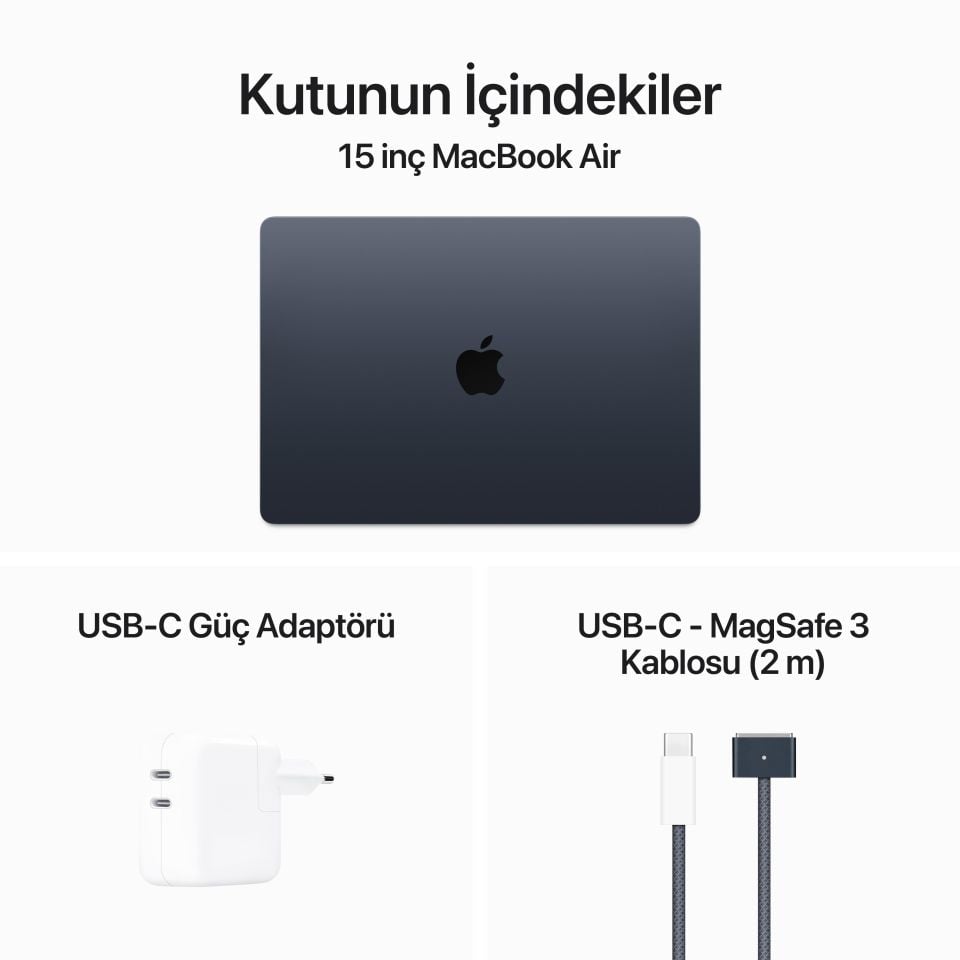 MacBook Air 15.3 inç M3 8C CPU 10GPU 16 GB RAM 512 GB SSD Gece Yarısı