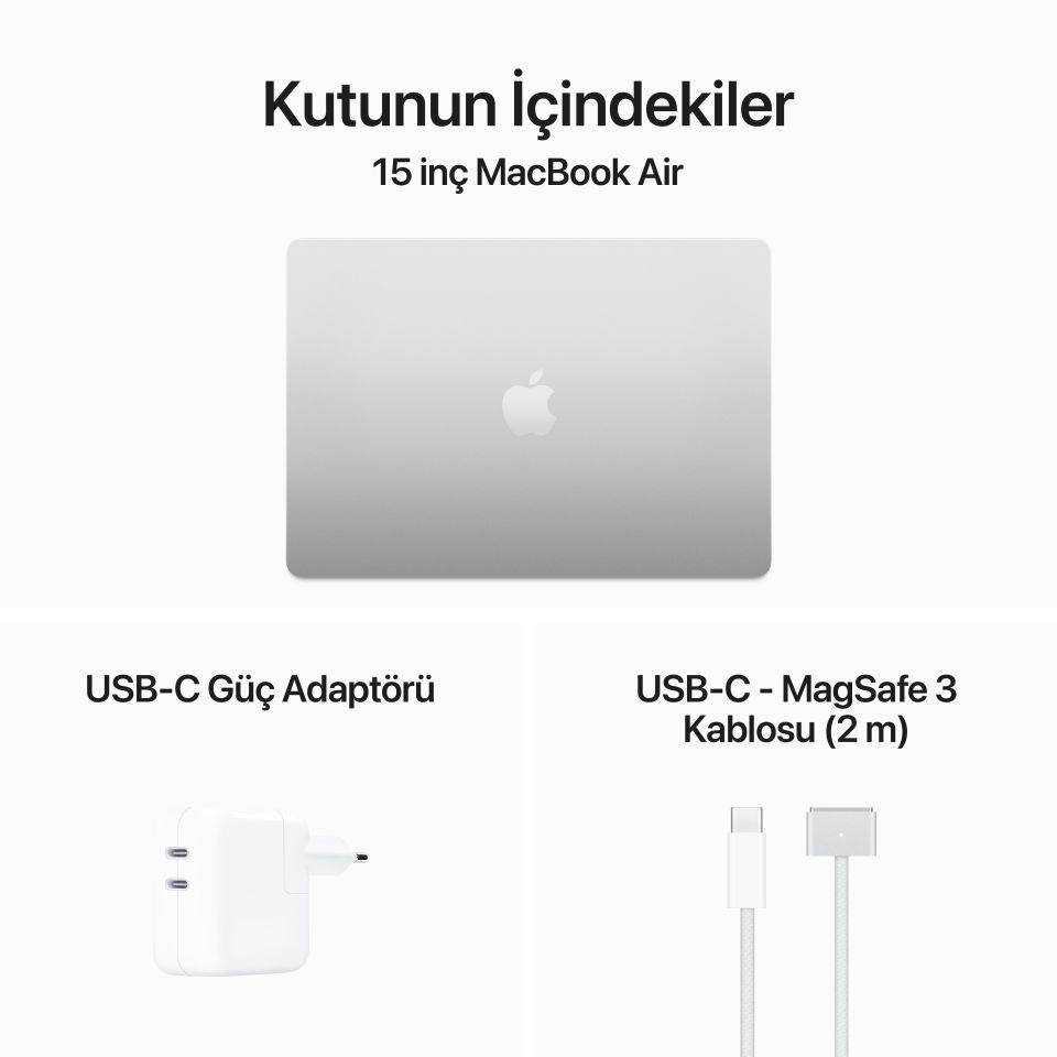 MacBook Air 15.3 inç M3 8C CPU 10GPU 16 GB RAM 512 GB SSD Gümüş