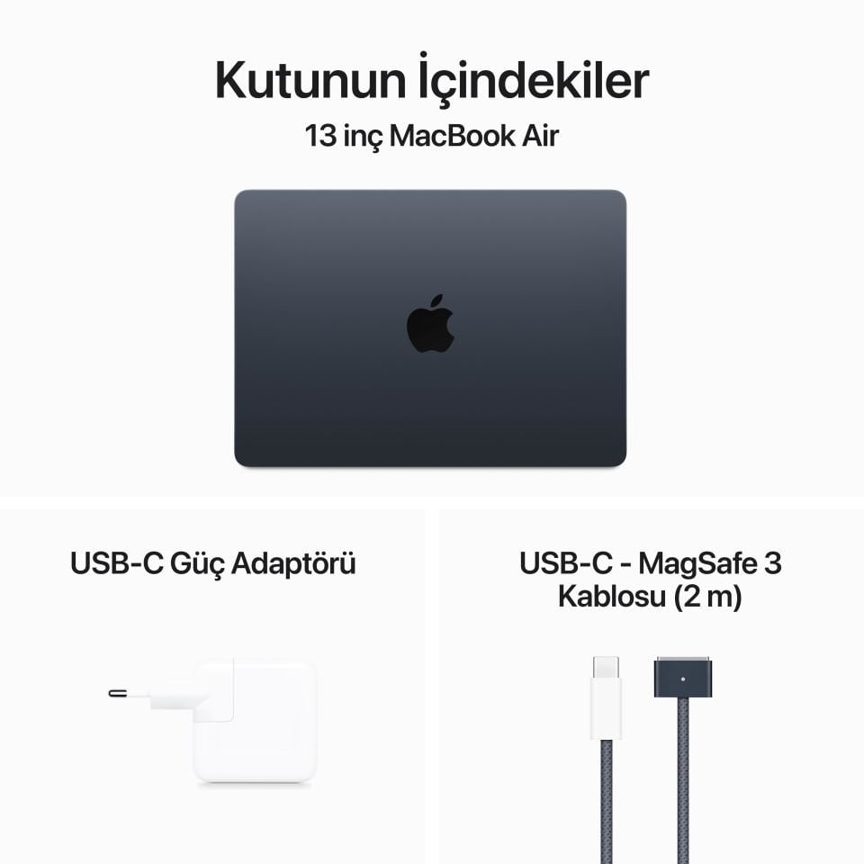 MacBook Air 13.6 inç M3 8C CPU 10GPU 16 GB RAM 512 GB SSD Gece Yarısı