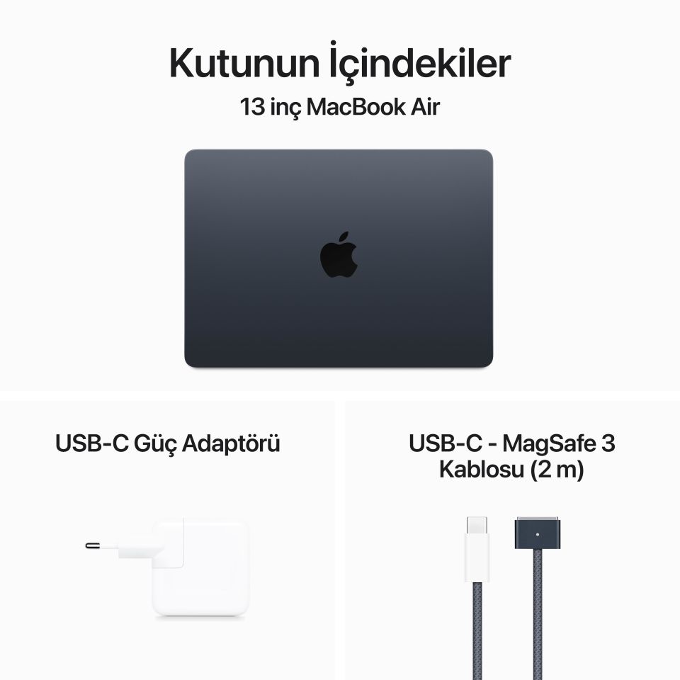 MacBook Air 13.6 inç M3 8C CPU 8GPU 8 GB RAM 256 GB SSD Gece Yarısı