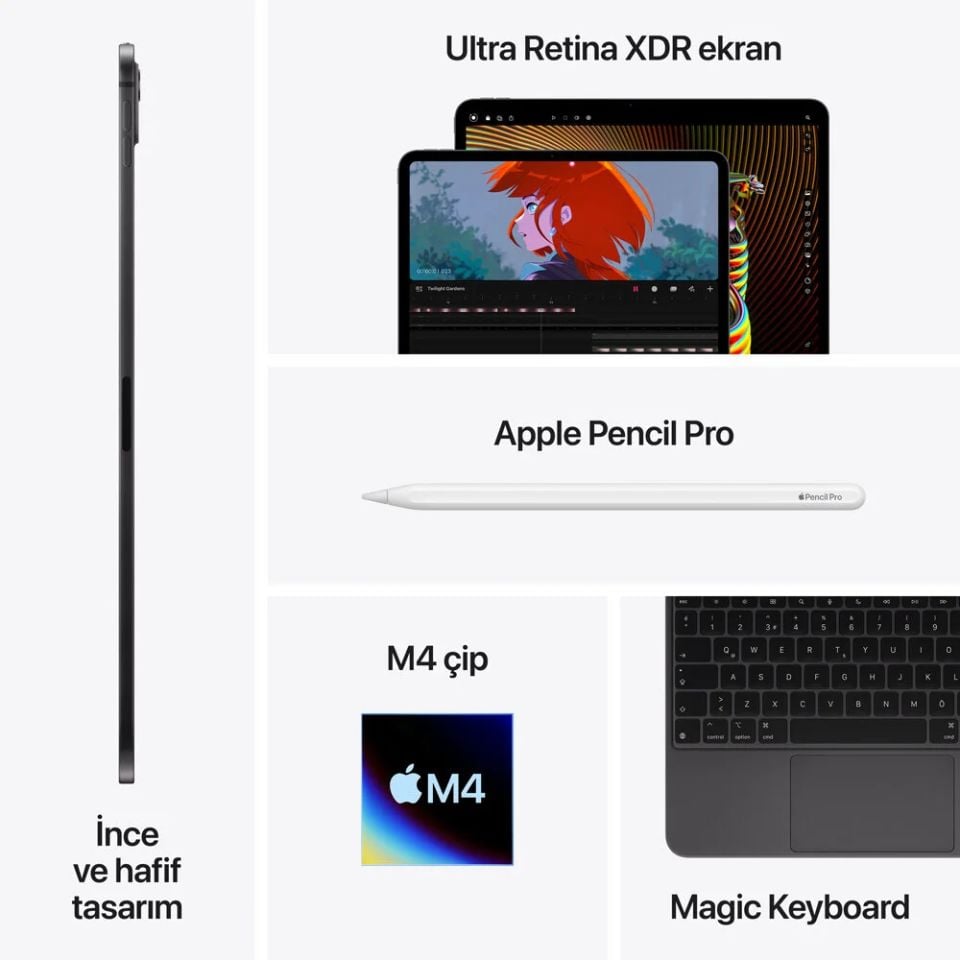 iPad Pro 13 inç M4 Wi-Fi 512 GB Standart Cam Uzay Siyahı