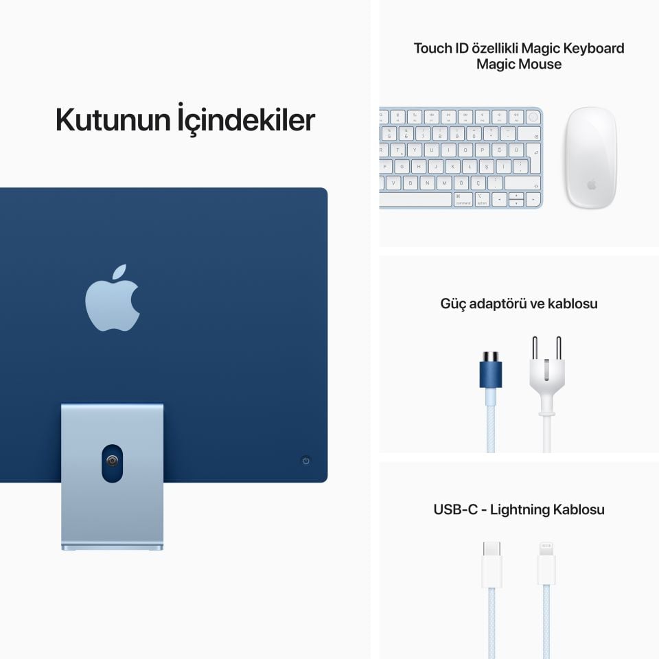 iMac 24 inç 4.5K M1 8C 8GB RAM 256GB SSD Mavi (MGPK3TU/A)